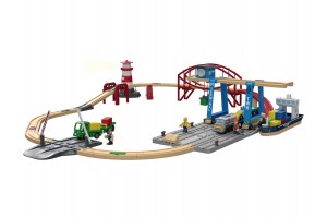 Дитяча дерев’яна залізниця вантажний порт 63 елементи Playtive
